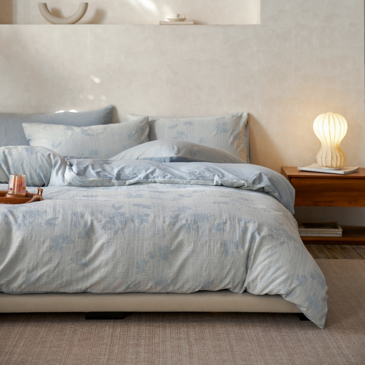 91家纺网 家纺一手货源 找家纺 如一 2026新款色织提花全棉水洗棉四件套第一批 兰序-蓝