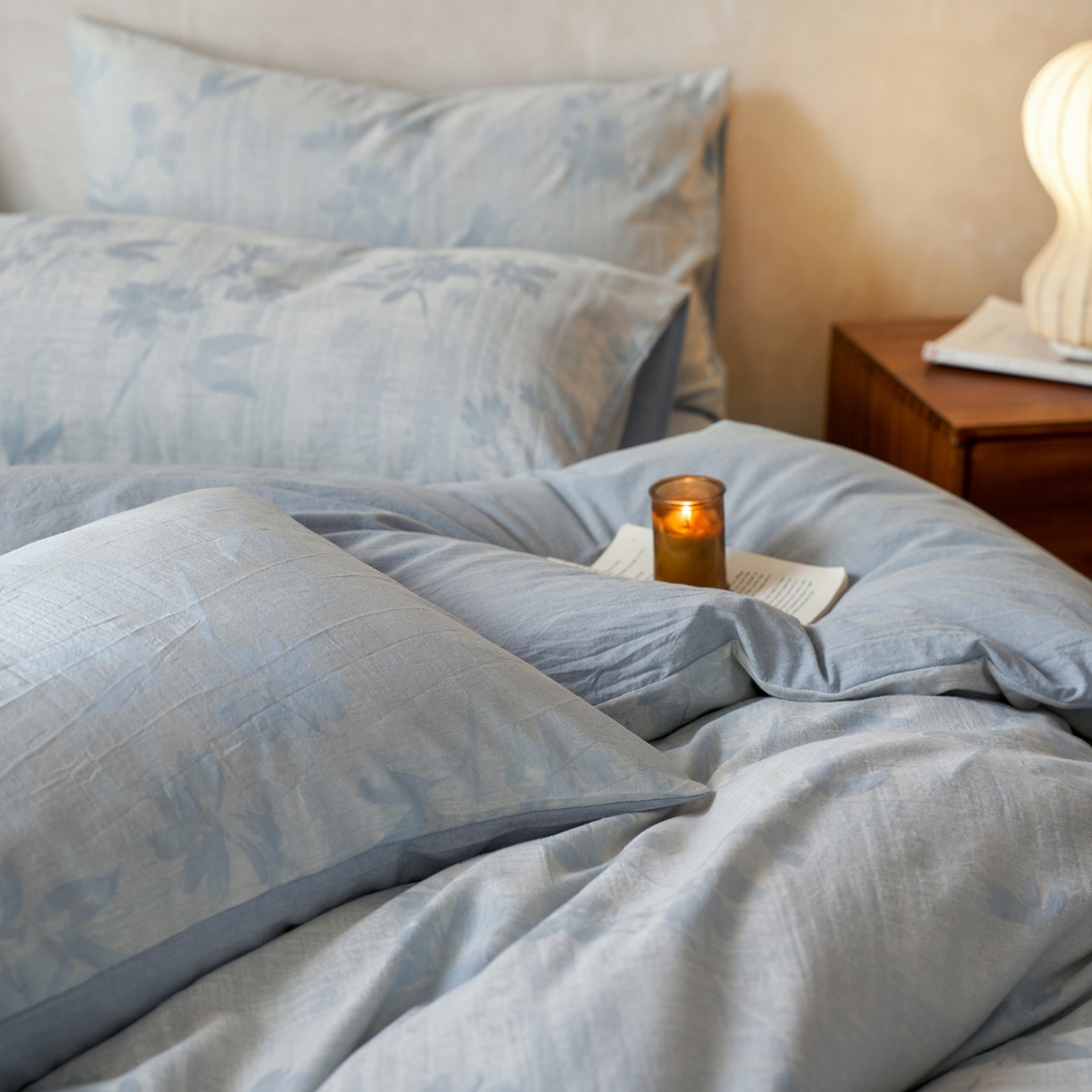 91家纺网 家纺一手货源 找家纺 如一 2026新款色织提花全棉水洗棉四件套第一批 兰序-蓝