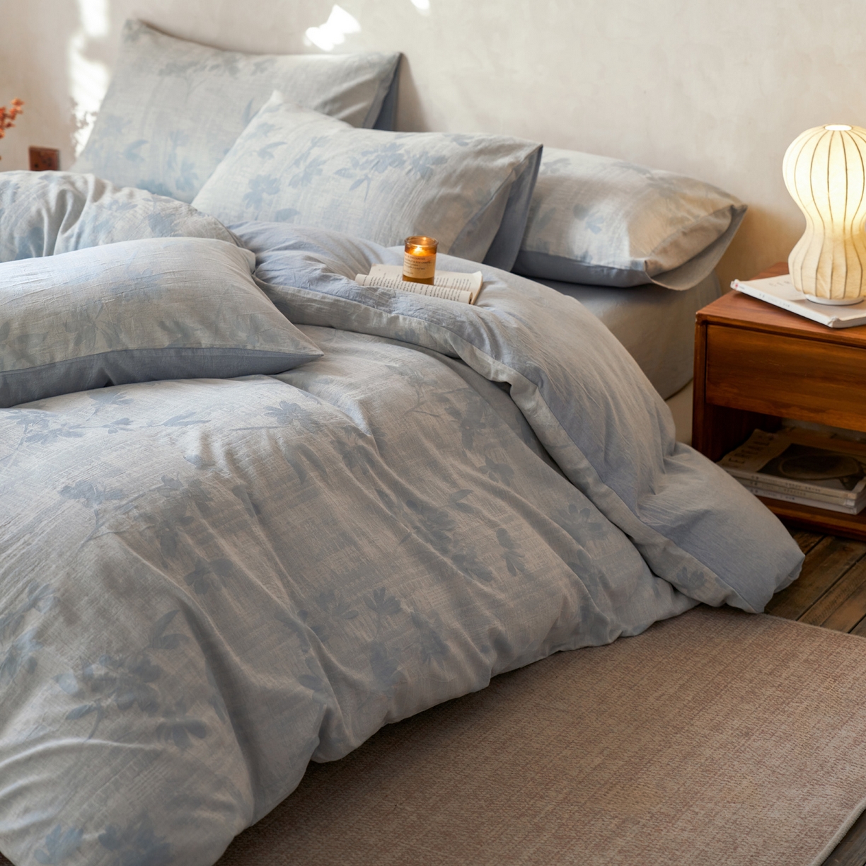 91家纺网 家纺一手货源 找家纺 如一 2026新款色织提花全棉水洗棉四件套第一批 兰序-蓝