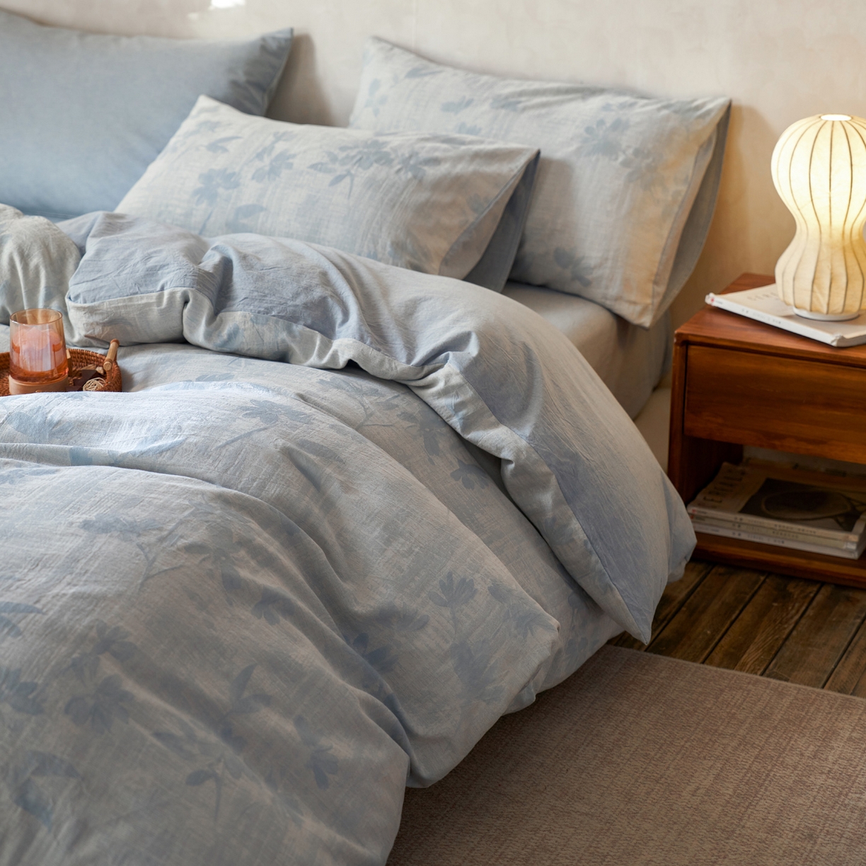 91家纺网 家纺一手货源 找家纺 如一 2026新款色织提花全棉水洗棉四件套第一批 兰序-蓝