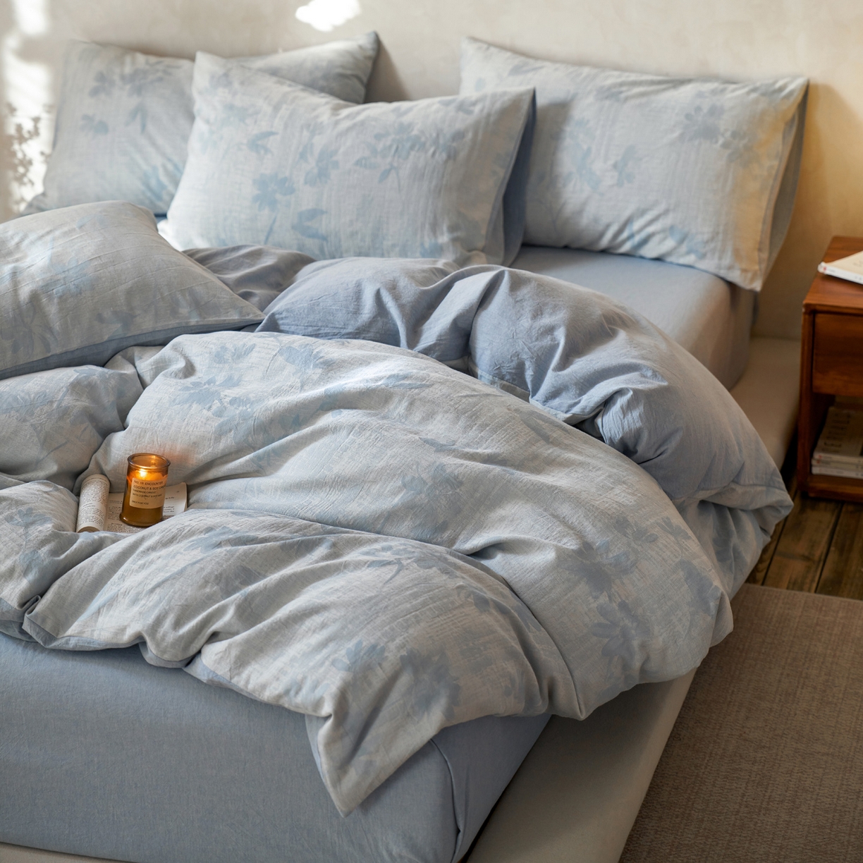 91家纺网 家纺一手货源 找家纺 如一 2026新款色织提花全棉水洗棉四件套第一批 兰序-蓝