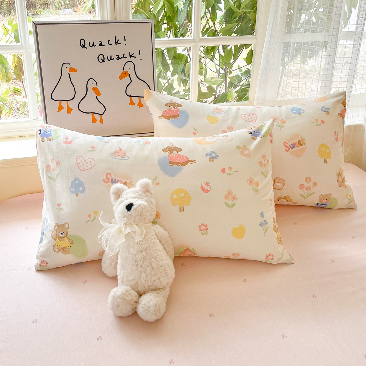 91家纺网 家纺一手货源 找家纺 睡美美家纺 2026新款全棉纯棉斜纹印花喷气小清新四季款学生三件套四件套 奶糕世界