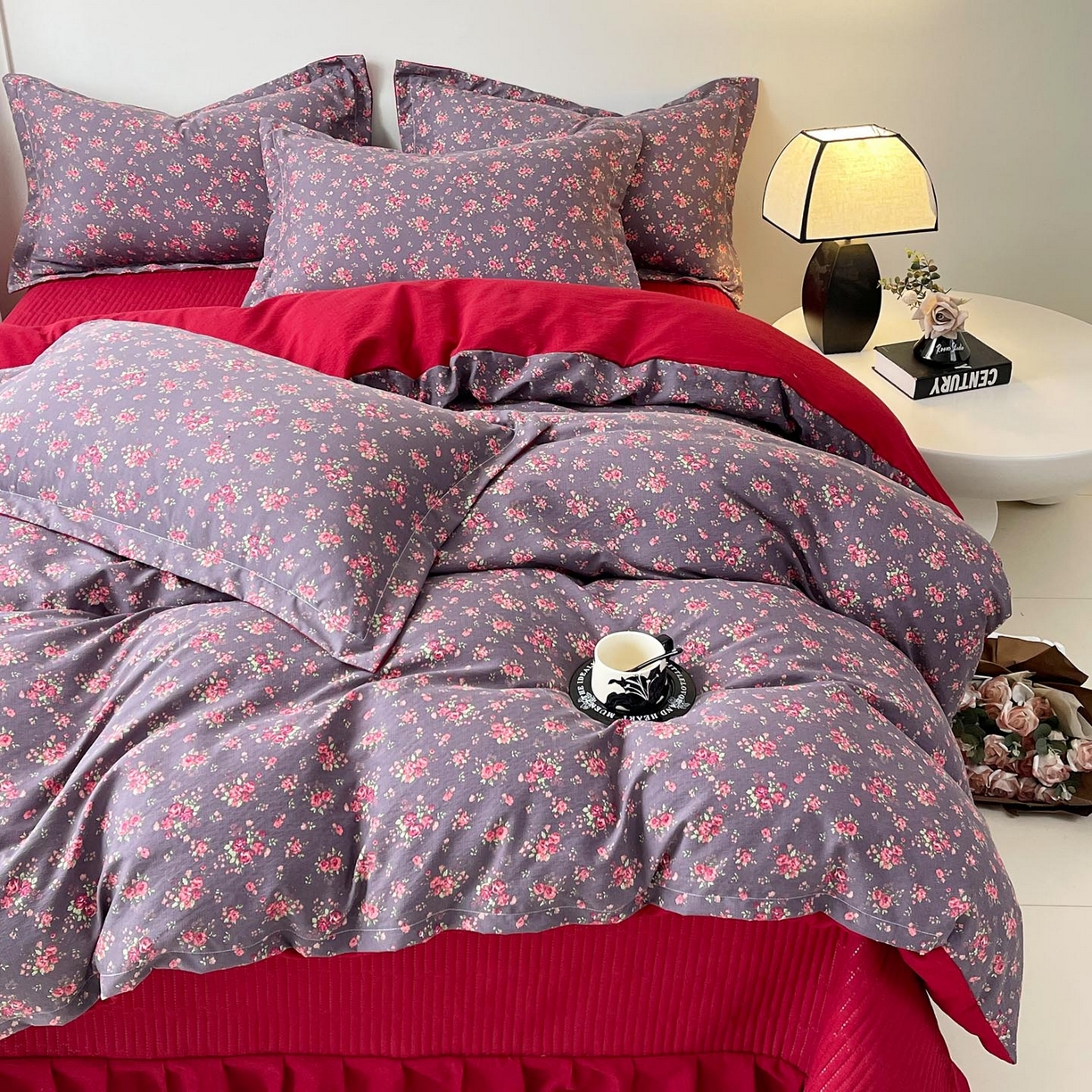 91家纺网 家纺一手货源 找家纺 锦彩家居 2026新款皱皱水洗棉夏被床盖四件套 繁花