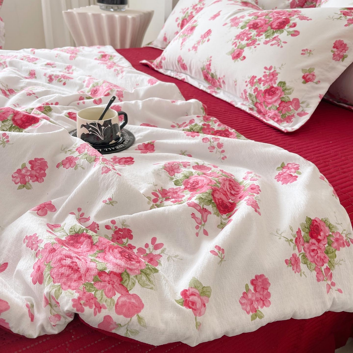 91家纺网 家纺一手货源 找家纺 锦彩家居 2026新款皱皱水洗棉夏被床盖四件套 安妮