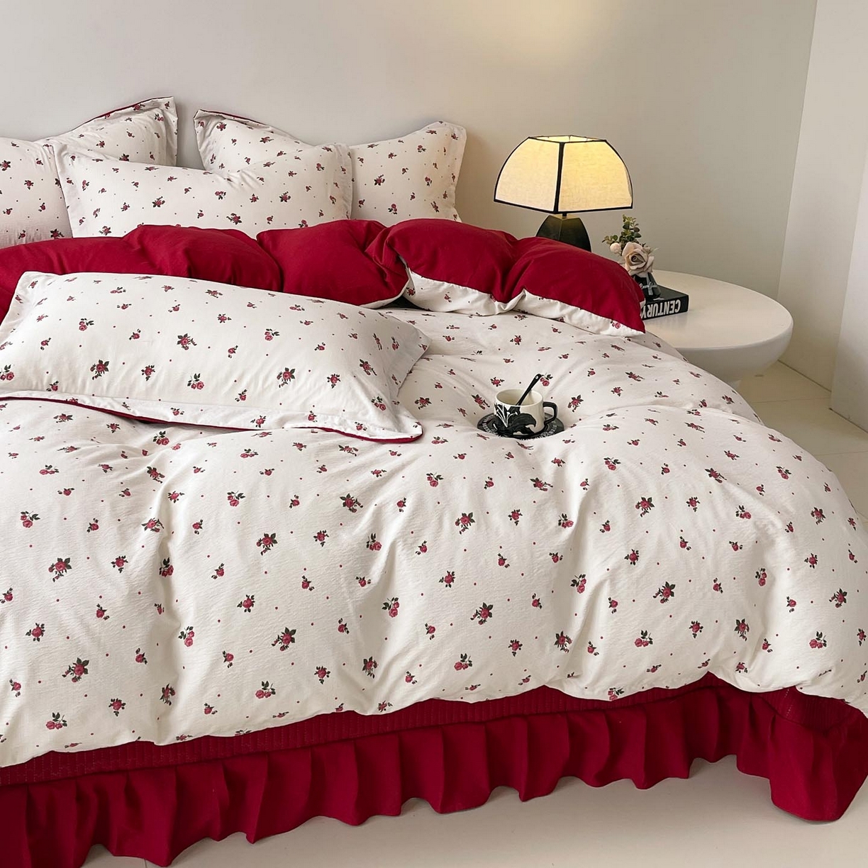 91家纺网 家纺一手货源 找家纺 锦彩家居 2026新款皱皱水洗棉夏被床盖四件套 玫瑰园