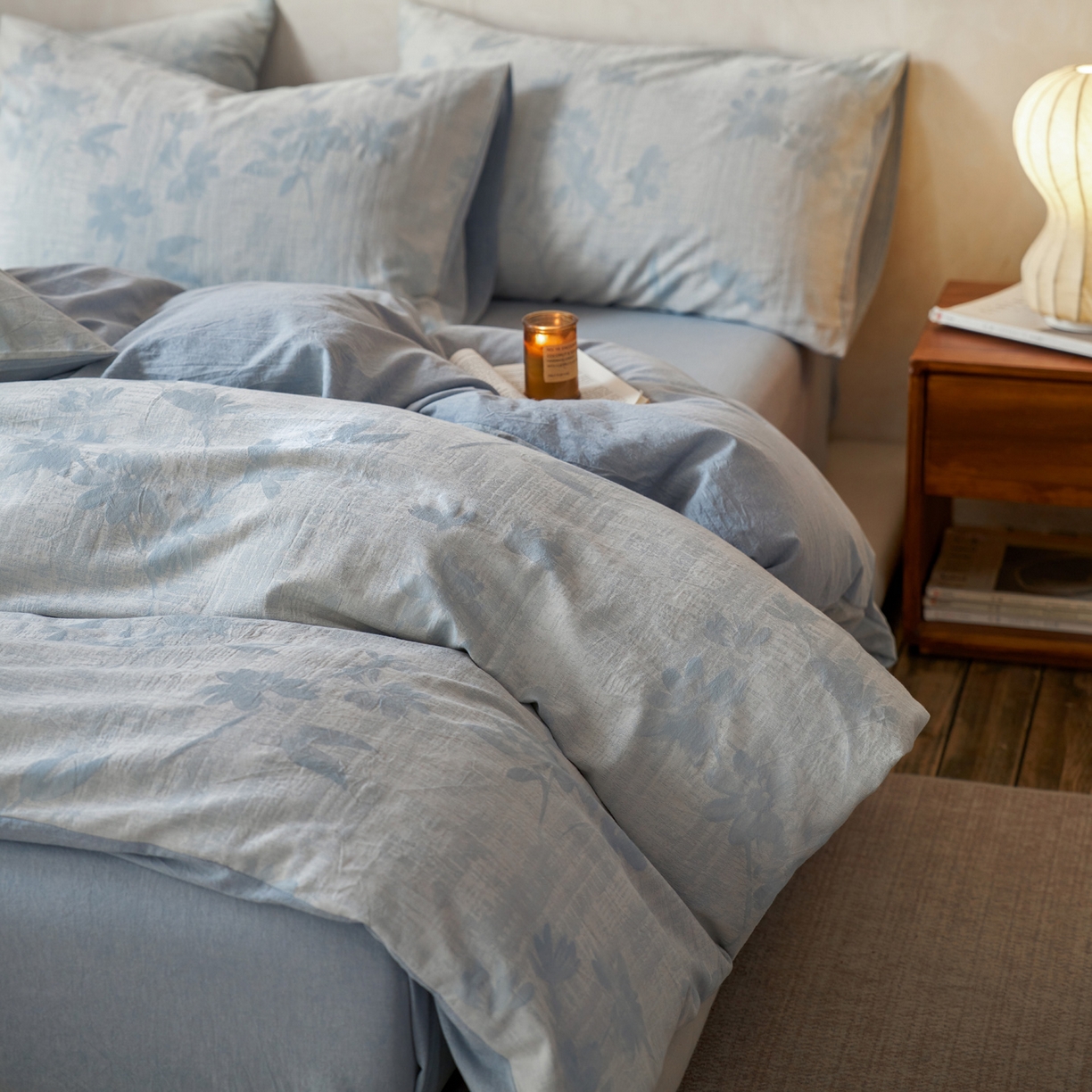 91家纺网 家纺一手货源 找家纺 如一 2026新款色织提花全棉水洗棉四件套第一批 兰序-蓝