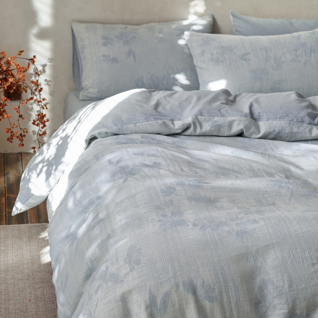 91家纺网 家纺一手货源 找家纺 如一 2026新款色织提花全棉水洗棉四件套第一批 兰序-蓝