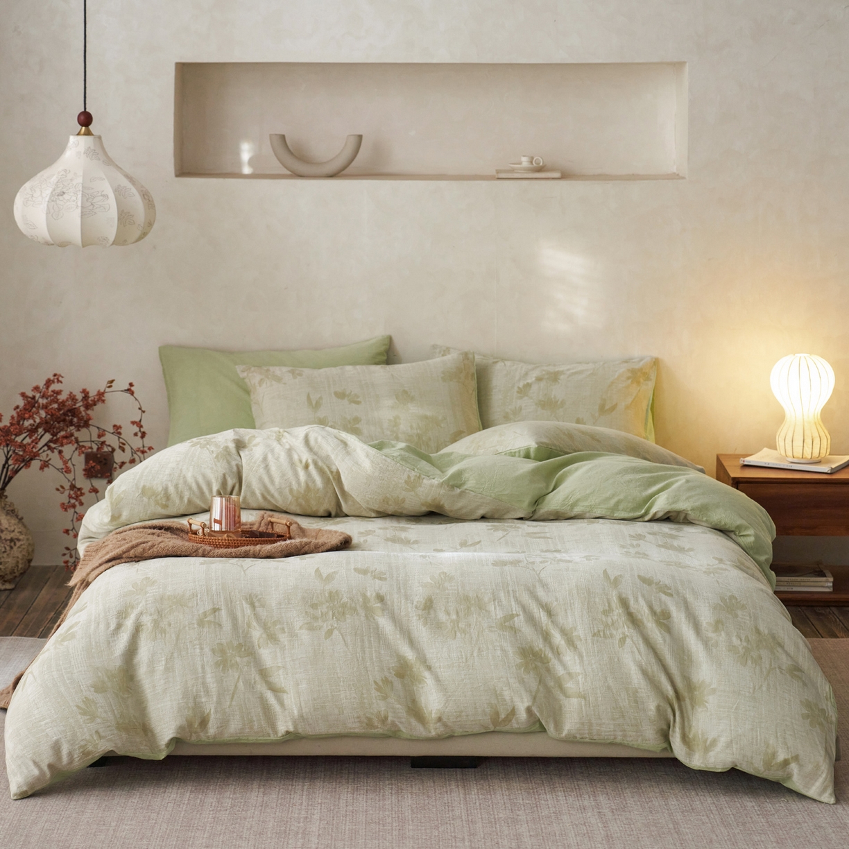 如一 2026新款色织提花全棉水洗棉四件套第一批 兰序-绿