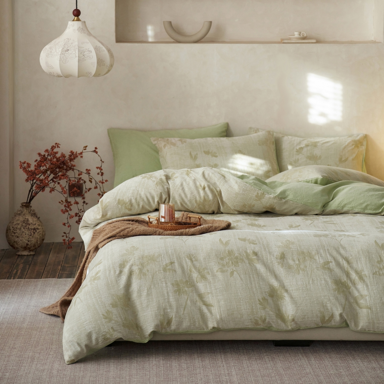 91家纺网 家纺一手货源 找家纺 如一 2026新款色织提花全棉水洗棉四件套第一批 兰序-绿