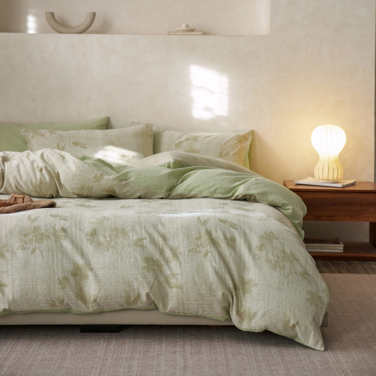 91家纺网 家纺一手货源 找家纺 如一 2026新款色织提花全棉水洗棉四件套第一批 兰序-绿