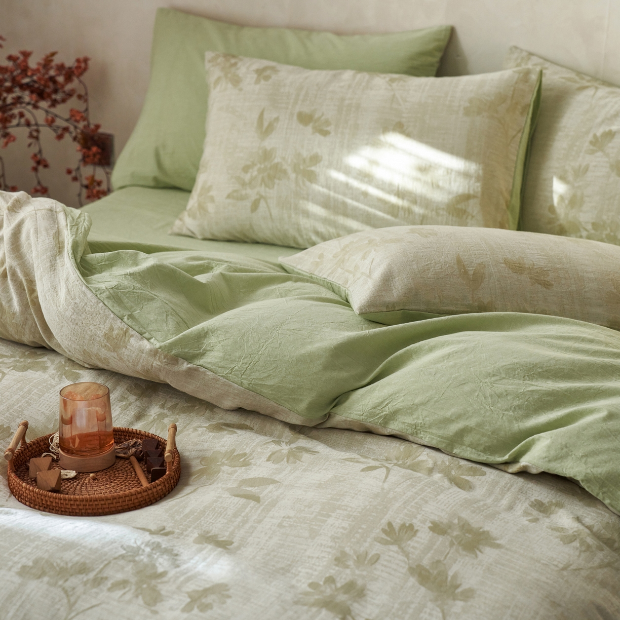 91家纺网 家纺一手货源 找家纺 如一 2026新款色织提花全棉水洗棉四件套第一批 兰序-绿