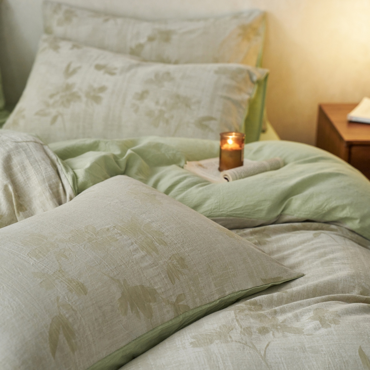 91家纺网 家纺一手货源 找家纺 如一 2026新款色织提花全棉水洗棉四件套第一批 兰序-绿