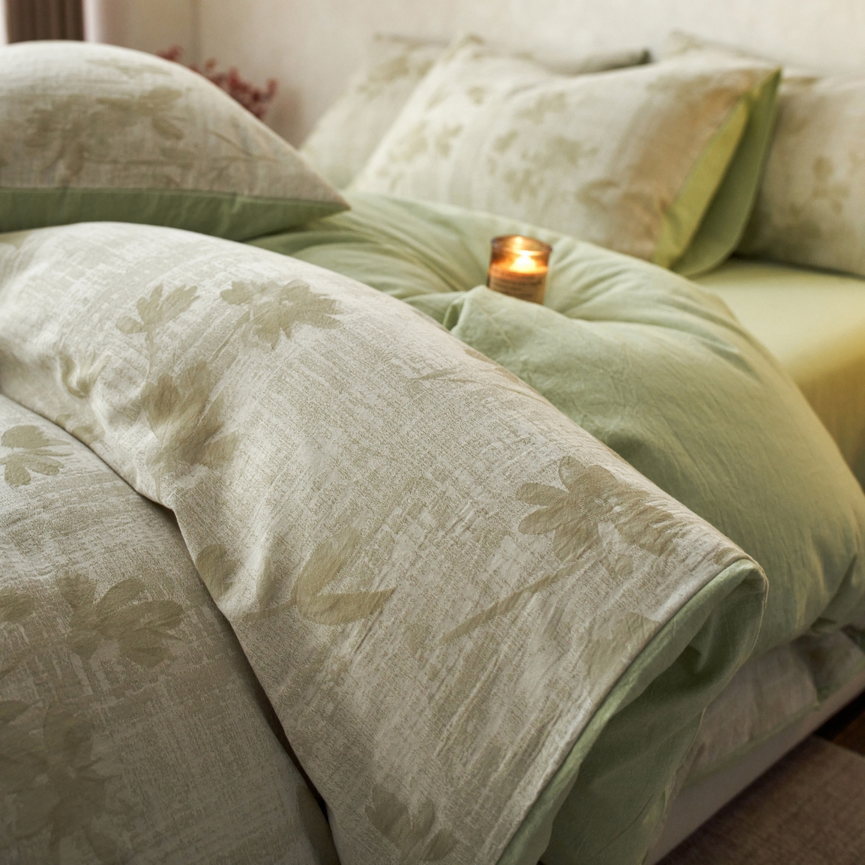 91家纺网 家纺一手货源 找家纺 如一 2026新款色织提花全棉水洗棉四件套第一批 兰序-绿