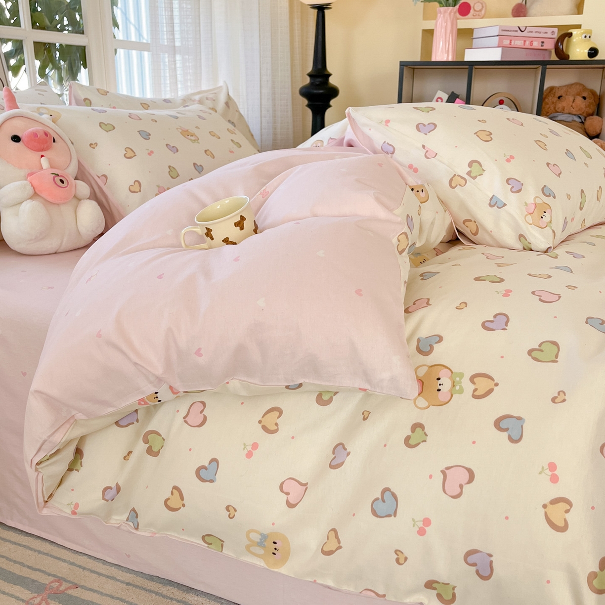 91家纺网 家纺一手货源 找家纺 睡美美家纺 2026新款全棉纯棉斜纹印花喷气小清新四季款学生三件套四件套 甜心萌宠-玉