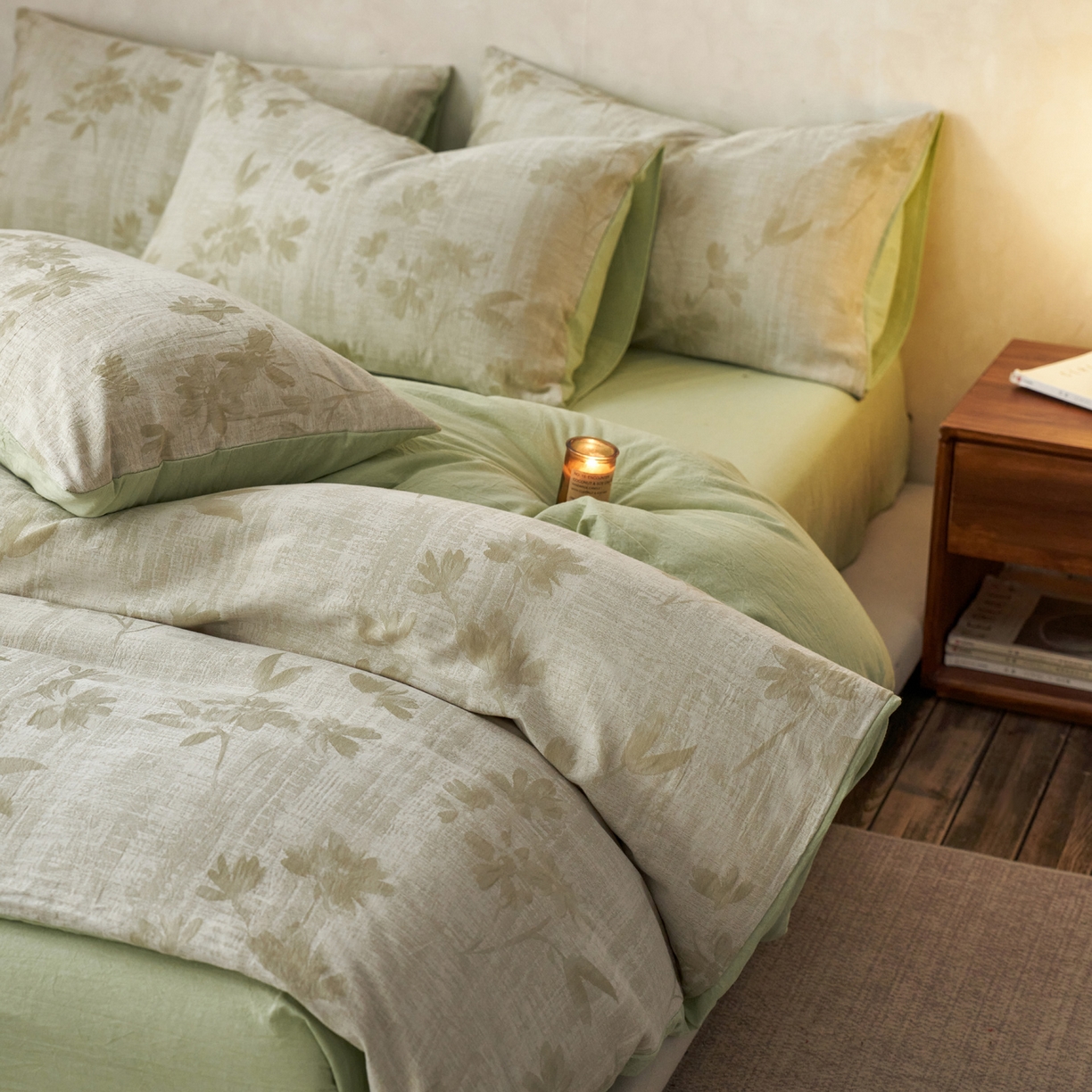 91家纺网 家纺一手货源 找家纺 如一 2026新款色织提花全棉水洗棉四件套第一批 兰序-绿