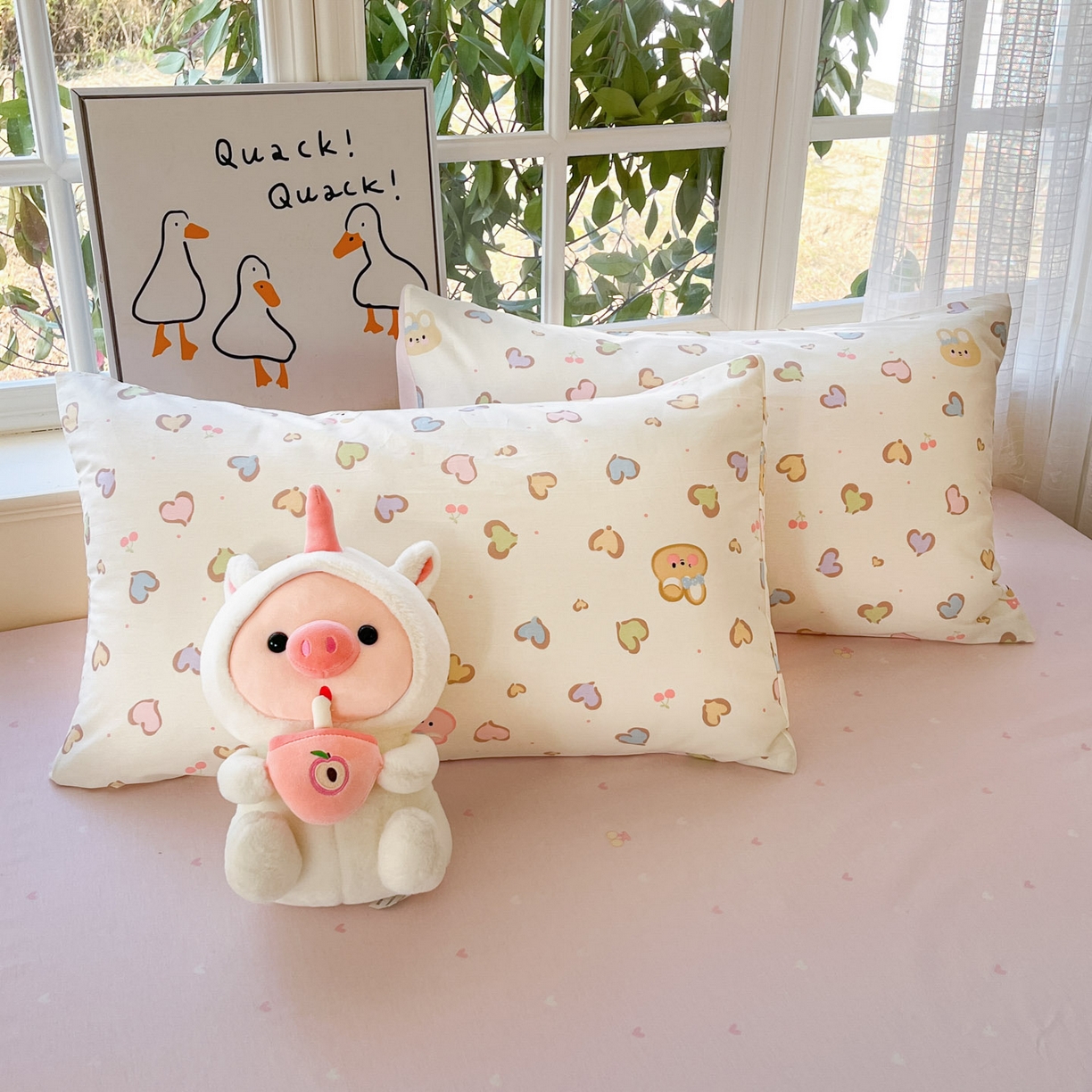 91家纺网 家纺一手货源 找家纺 睡美美家纺 2026新款全棉纯棉斜纹印花喷气小清新四季款学生三件套四件套 甜心萌宠-玉