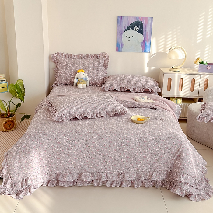 91家纺网 家纺一手货源 找家纺 归属 2026春夏新款古法仿棉单床盖床盖三件套 悠悠花园