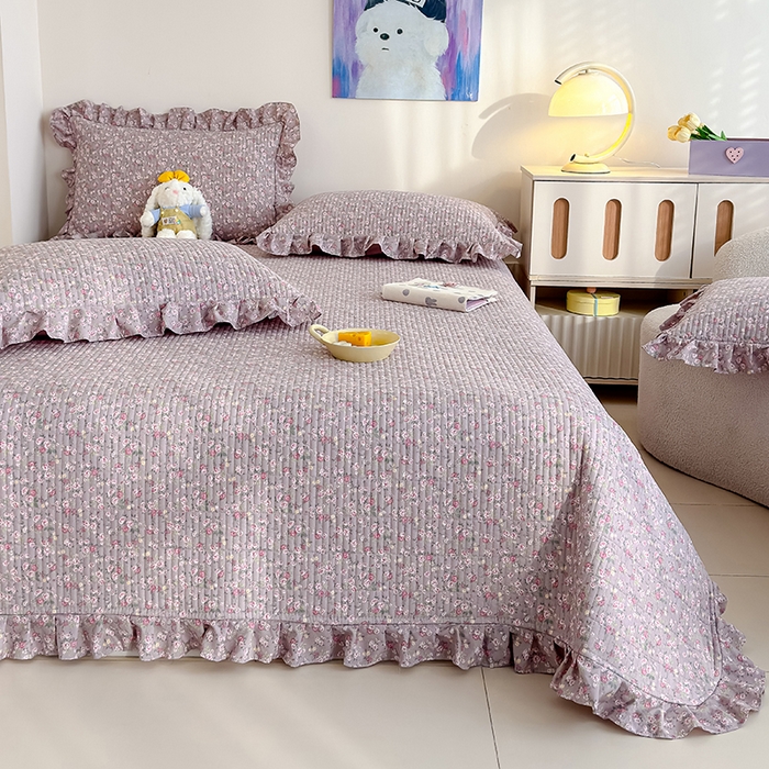 91家纺网 家纺一手货源 找家纺 归属 2026春夏新款古法仿棉单床盖床盖三件套 悠悠花园