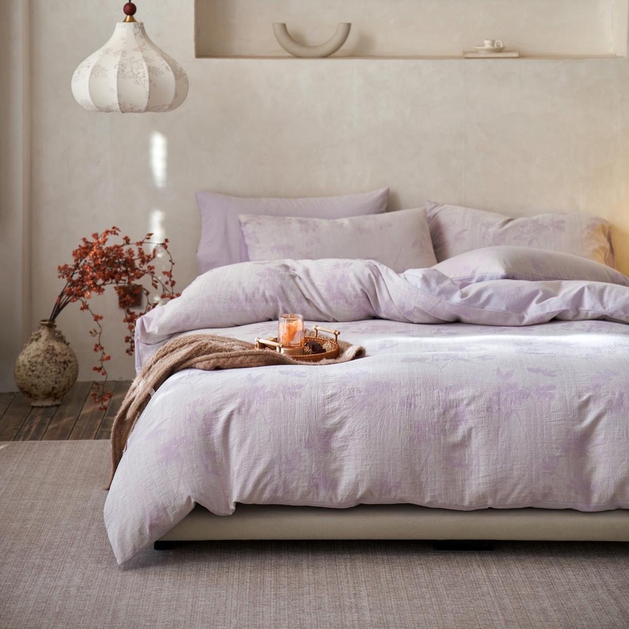 91家纺网 家纺一手货源 找家纺 如一 2026新款色织提花全棉水洗棉四件套第一批 兰序-紫