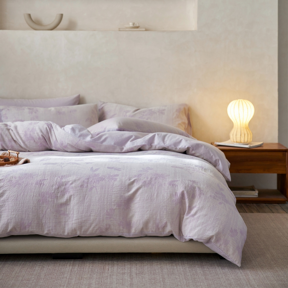 91家纺网 家纺一手货源 找家纺 如一 2026新款色织提花全棉水洗棉四件套第一批 兰序-紫