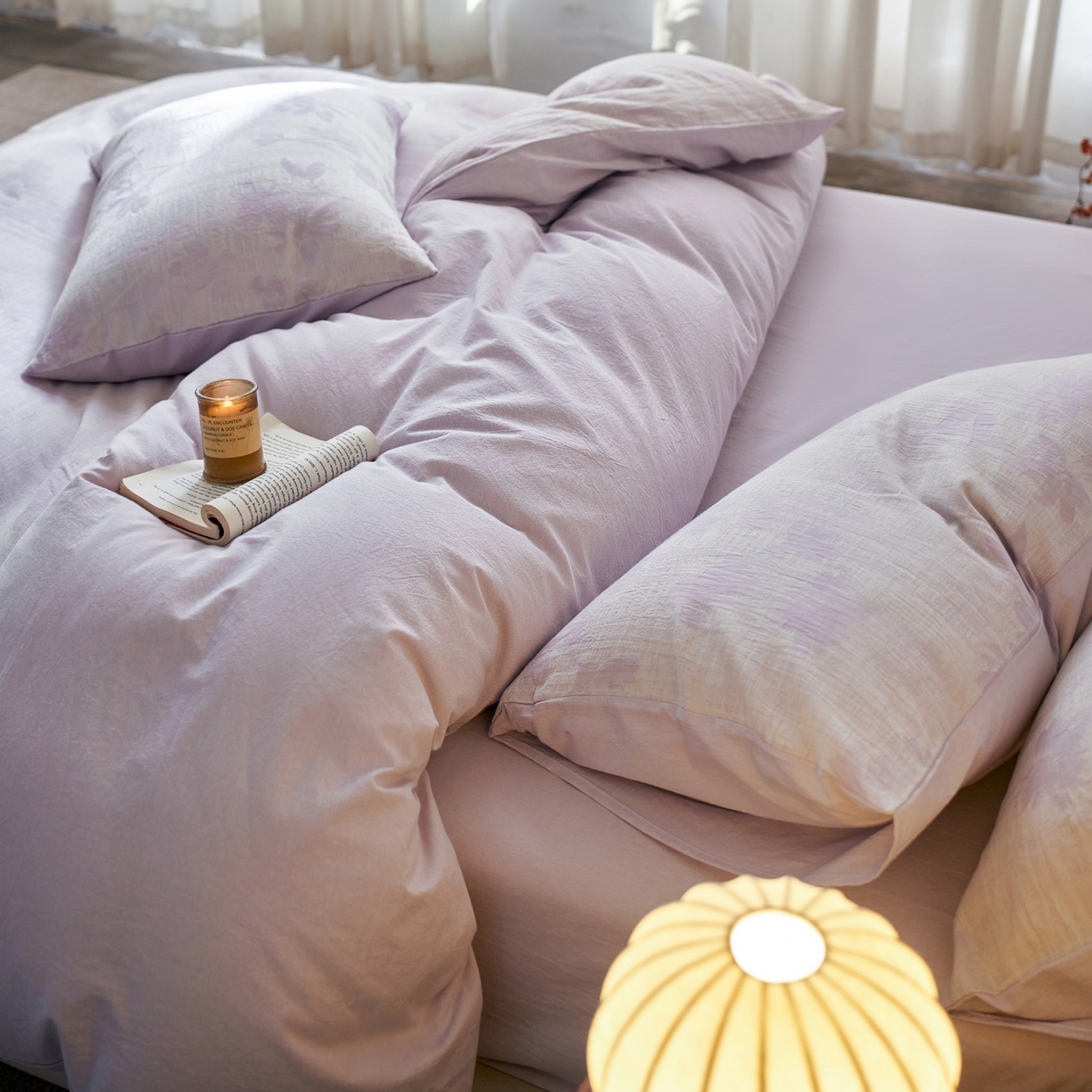 91家纺网 家纺一手货源 找家纺 如一 2026新款色织提花全棉水洗棉四件套第一批 兰序-紫