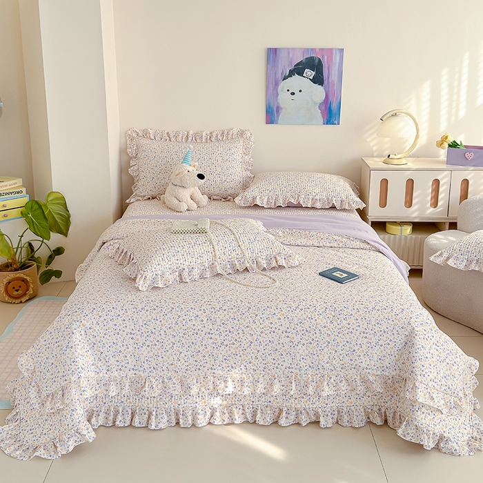 91家纺网 家纺一手货源 找家纺 归属 2026春夏新款古法仿棉单床盖床盖三件套 紫影繁花