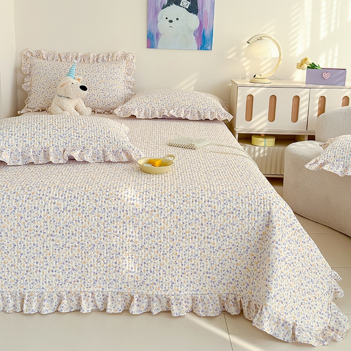 91家纺网 家纺一手货源 找家纺 归属 2026春夏新款古法仿棉单床盖床盖三件套 紫影繁花