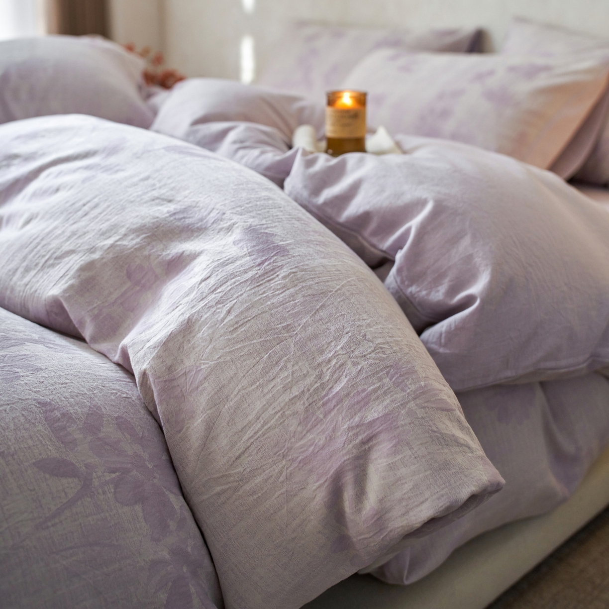 91家纺网 家纺一手货源 找家纺 如一 2026新款色织提花全棉水洗棉四件套第一批 兰序-紫