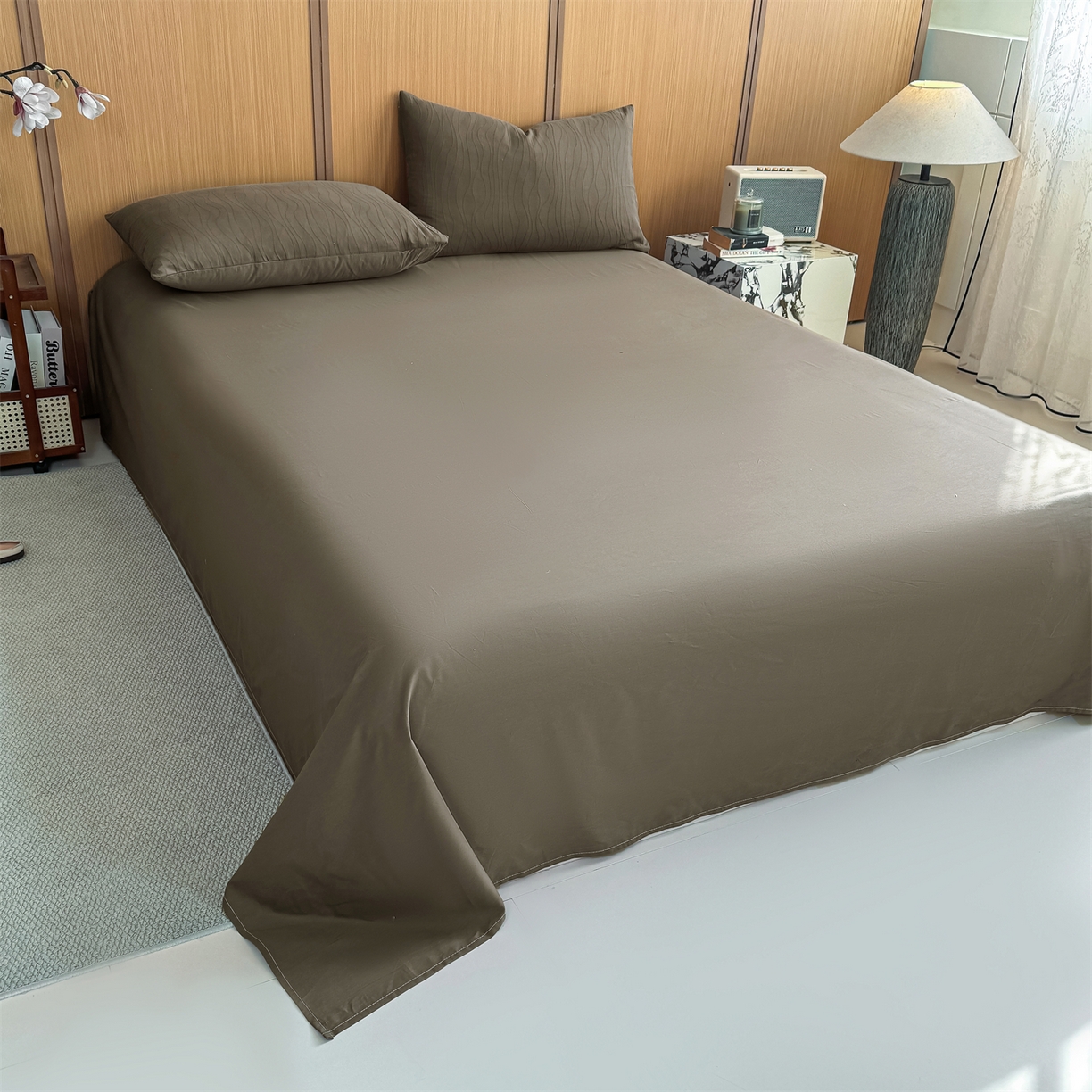 91家纺网 家纺一手货源 找家纺 灰鲸 2026新款全棉纯棉三层纱色织提花四件套 浅忆-摩卡