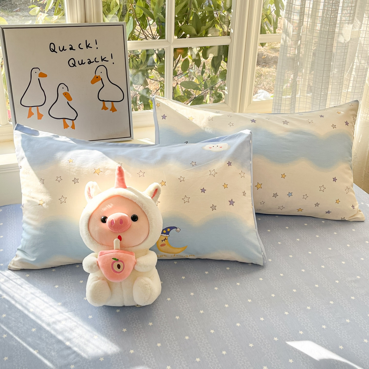 91家纺网 家纺一手货源 找家纺 睡美美家纺 2026新款全棉纯棉斜纹印花喷气小清新四季款学生三件套四件套 星辰入梦