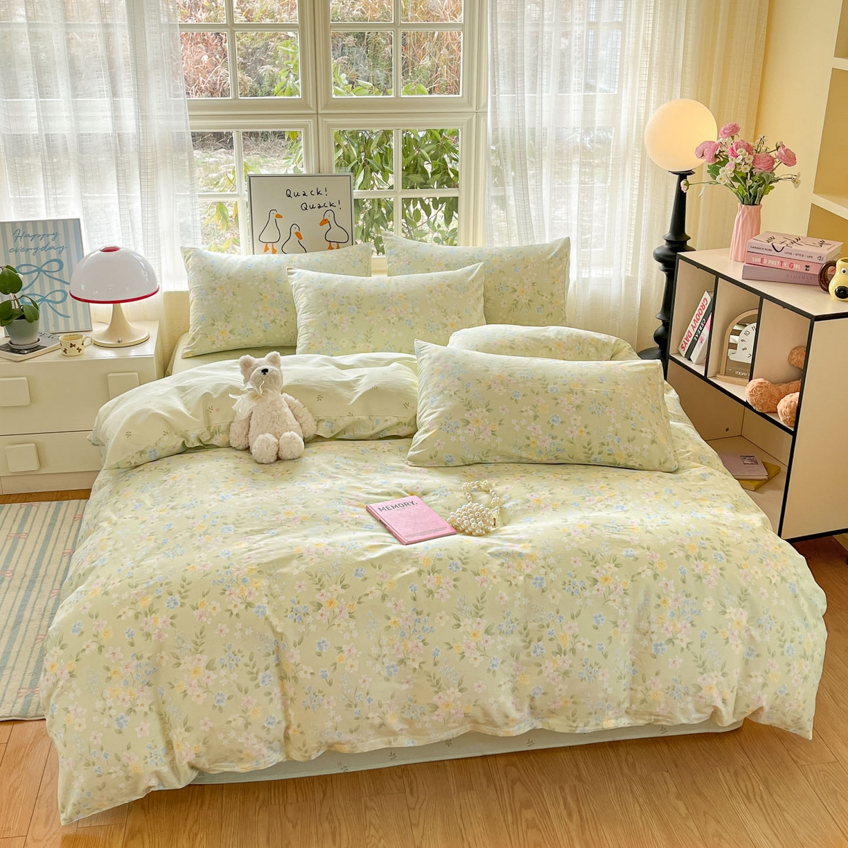 91家纺网 家纺一手货源 找家纺 睡美美家纺 2026新款全棉纯棉斜纹印花喷气小清新四季款学生三件套四件套 徐徐花开