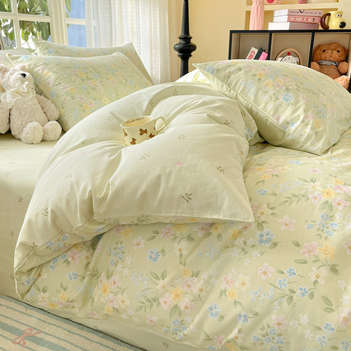 91家纺网 家纺一手货源 找家纺 睡美美家纺 2026新款全棉纯棉斜纹印花喷气小清新四季款学生三件套四件套 徐徐花开