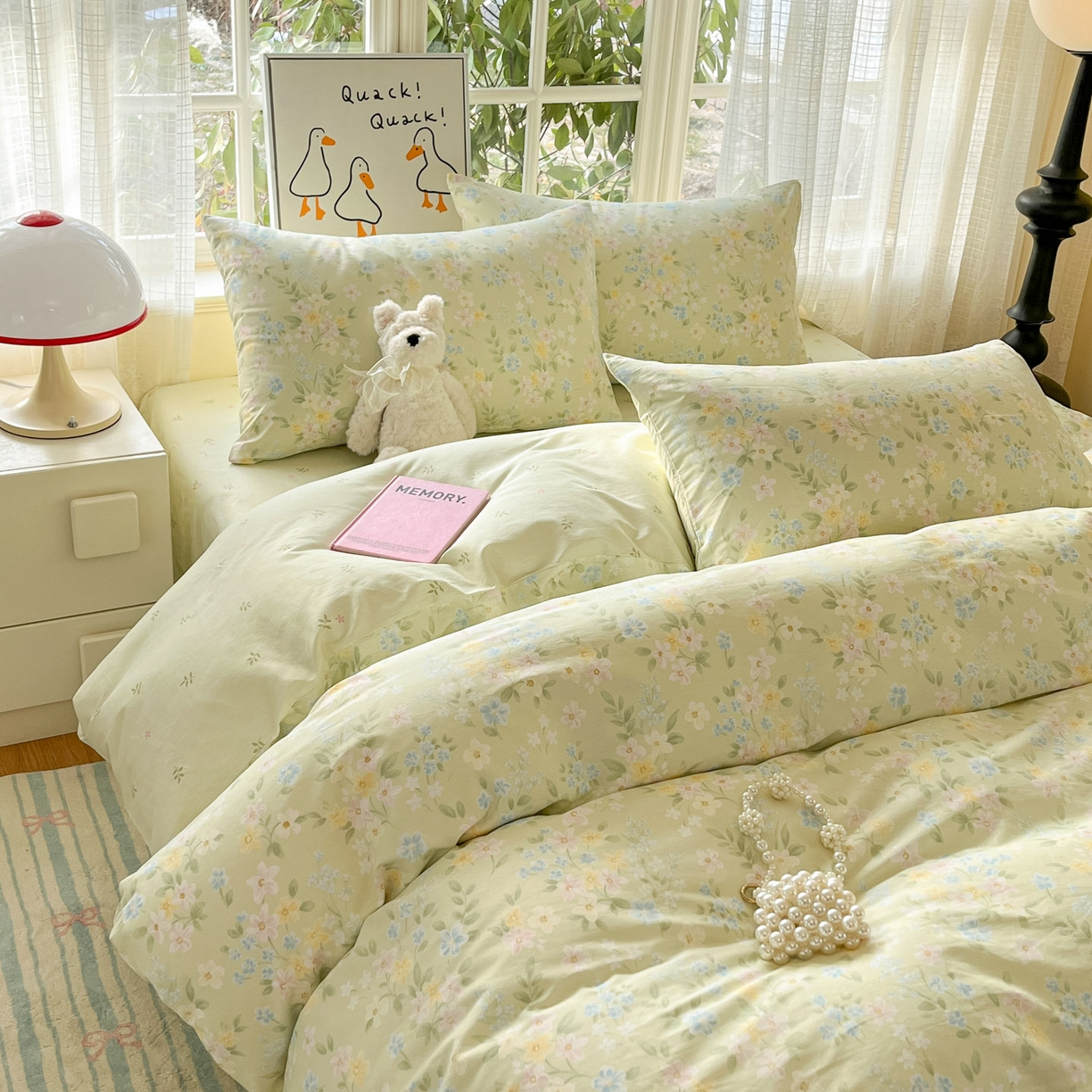 91家纺网 家纺一手货源 找家纺 睡美美家纺 2026新款全棉纯棉斜纹印花喷气小清新四季款学生三件套四件套 徐徐花开