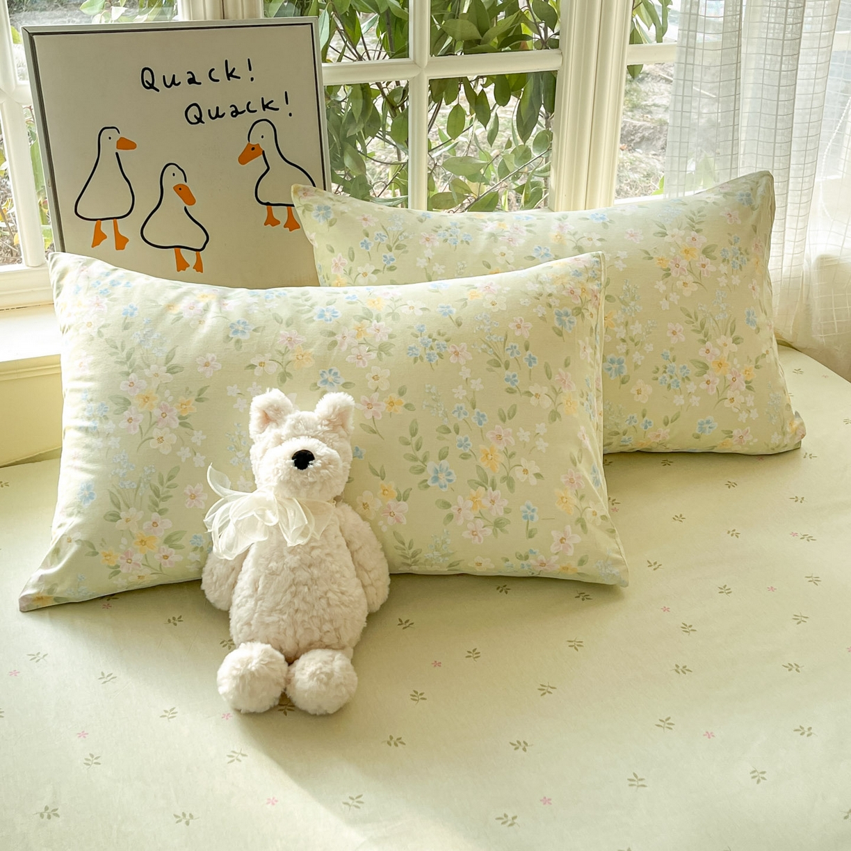 91家纺网 家纺一手货源 找家纺 睡美美家纺 2026新款全棉纯棉斜纹印花喷气小清新四季款学生三件套四件套 徐徐花开