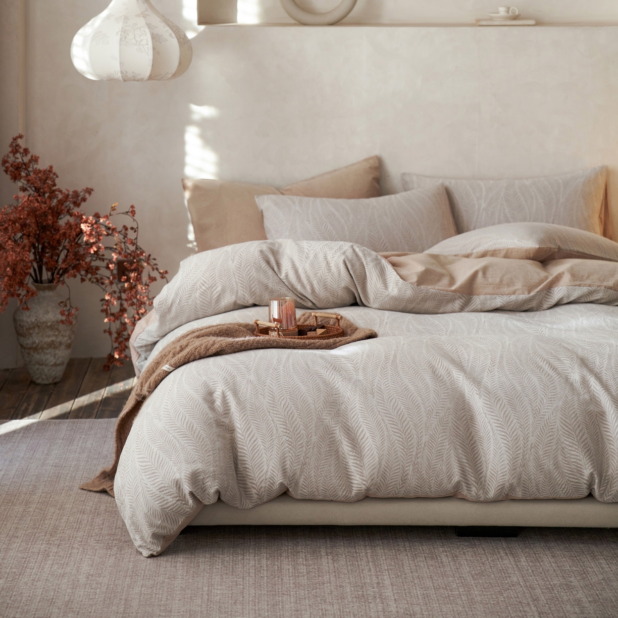 91家纺网 家纺一手货源 找家纺 如一 2026新款色织提花全棉水洗棉四件套第一批 叶笙-咖