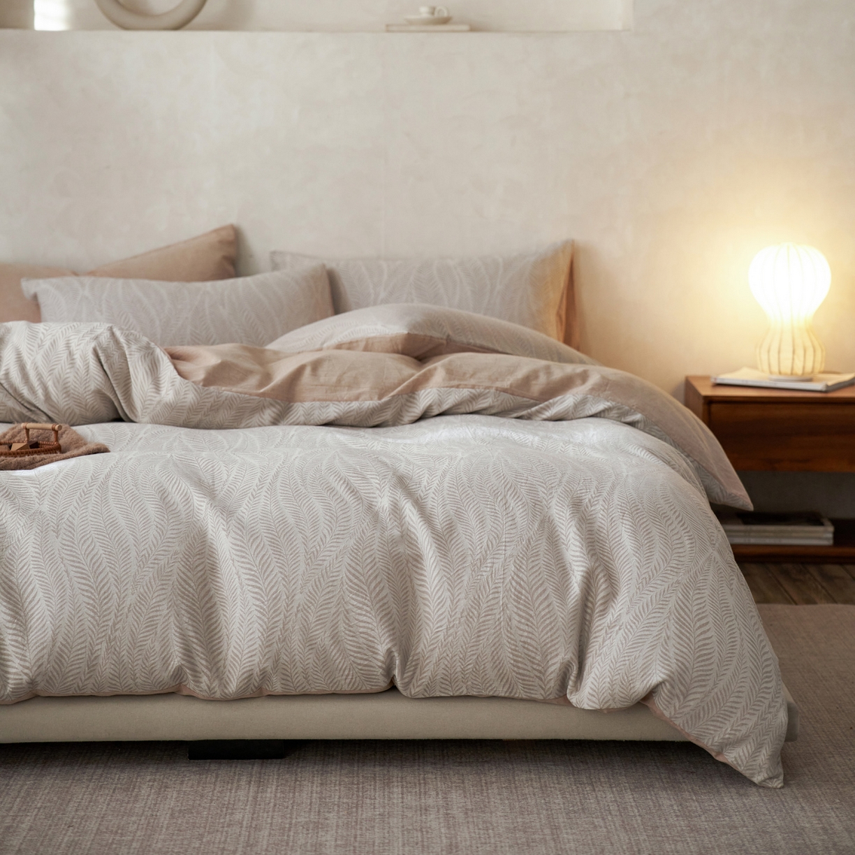 91家纺网 家纺一手货源 找家纺 如一 2026新款色织提花全棉水洗棉四件套第一批 叶笙-咖