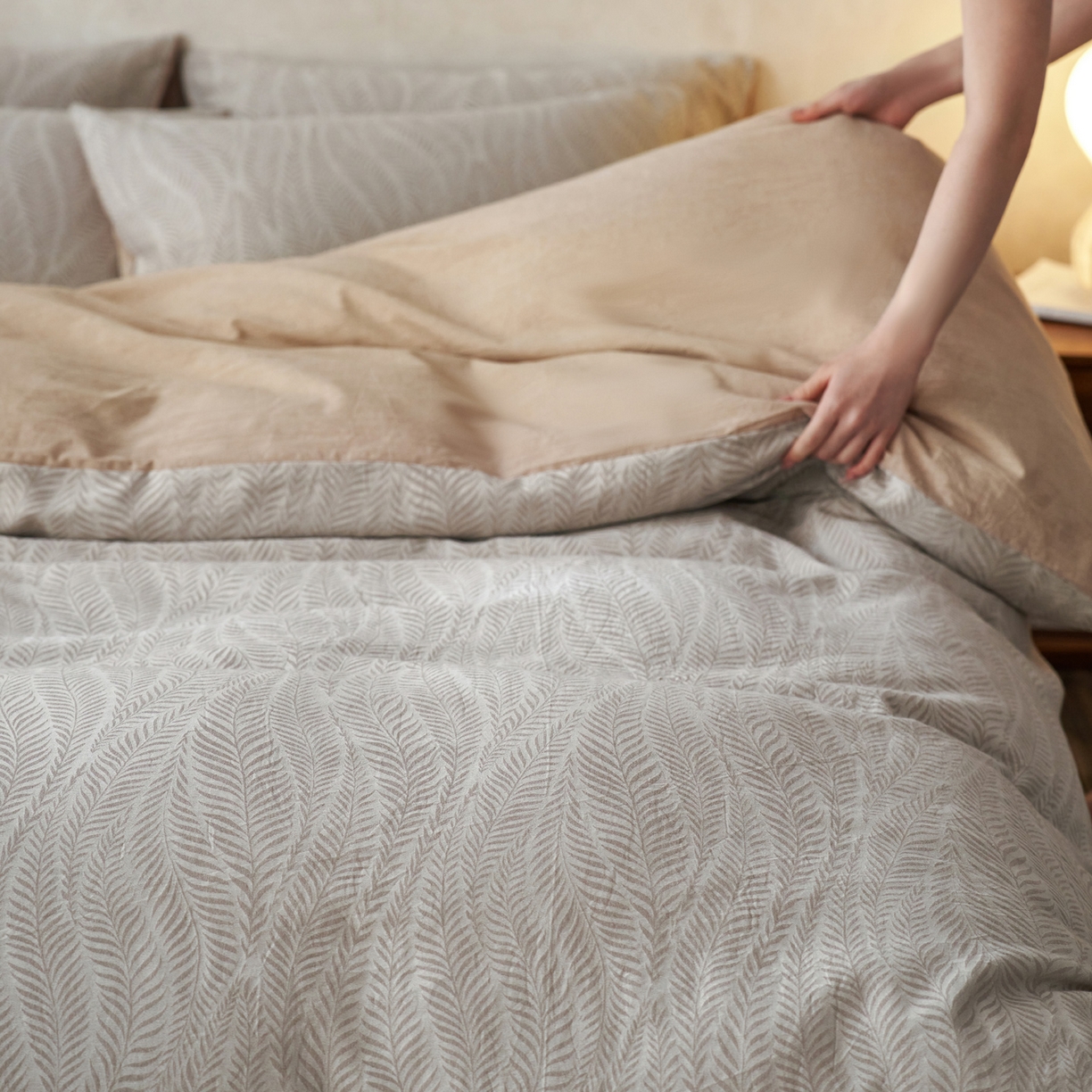 91家纺网 家纺一手货源 找家纺 如一 2026新款色织提花全棉水洗棉四件套第一批 叶笙-咖