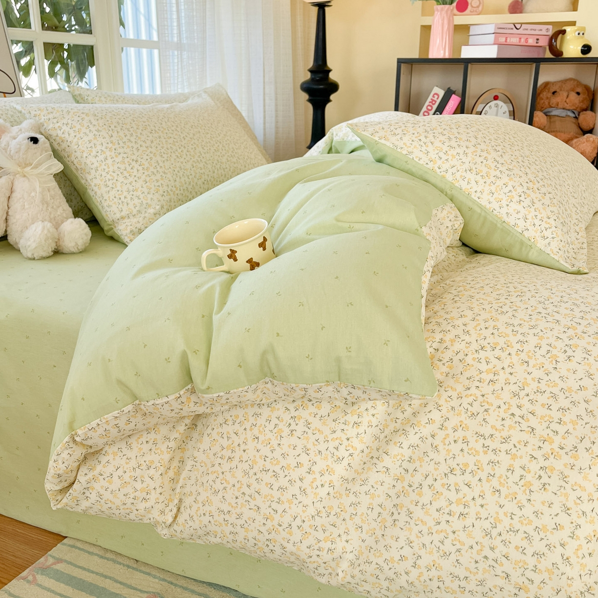 91家纺网 家纺一手货源 找家纺 睡美美家纺 2026新款全棉纯棉斜纹印花喷气小清新四季款学生三件套四件套 一叶知秋