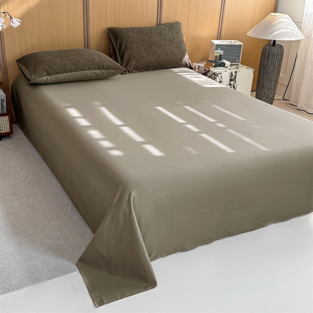 91家纺网 家纺一手货源 找家纺 灰鲸 2026新款全棉纯棉三层纱色织提花四件套 蔷薇-摩卡