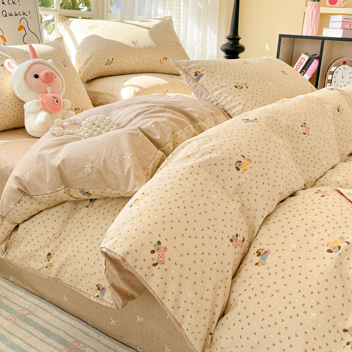 91家纺网 家纺一手货源 找家纺 睡美美家纺 2026新款全棉纯棉斜纹印花喷气小清新四季款学生三件套四件套 尤小七