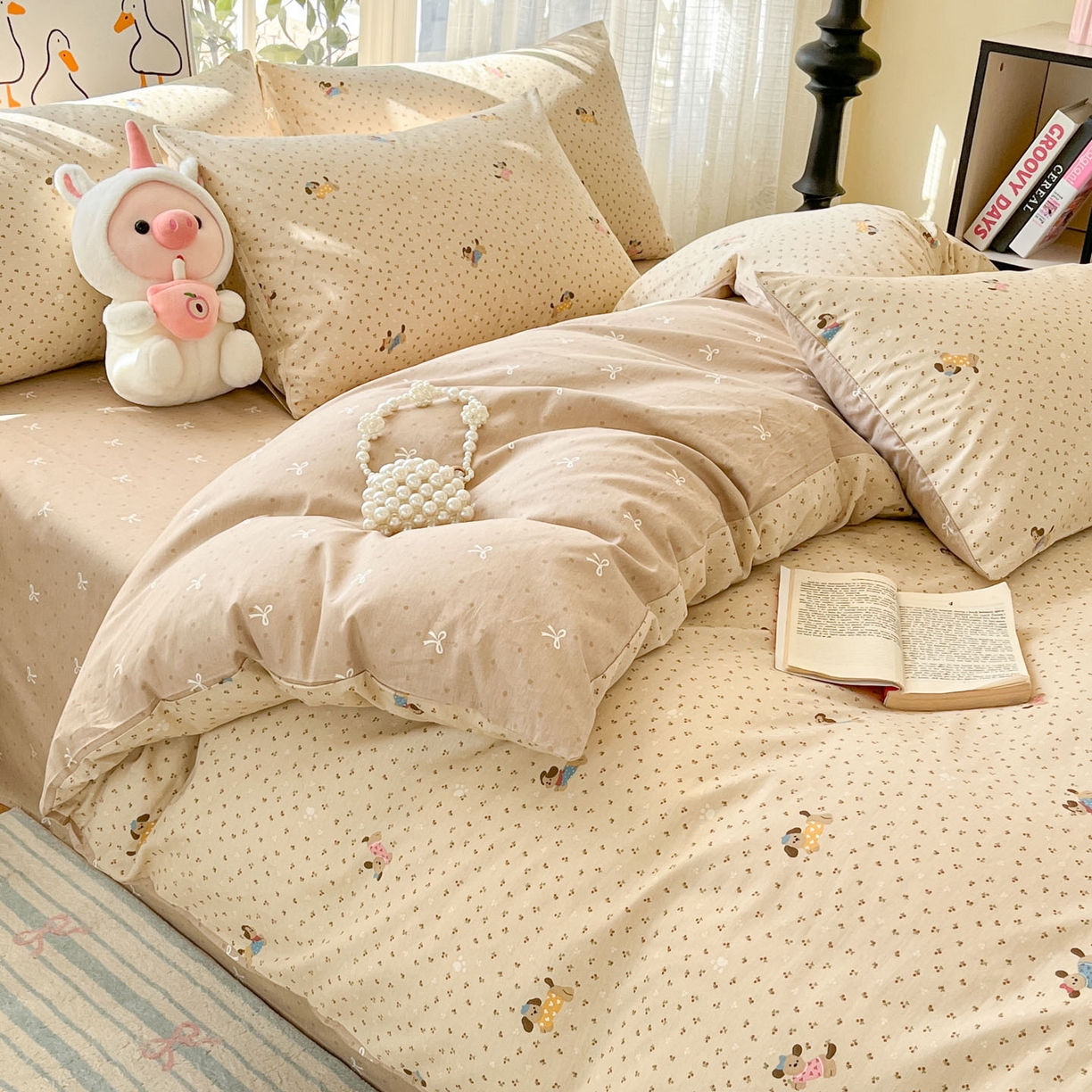 91家纺网 家纺一手货源 找家纺 睡美美家纺 2026新款全棉纯棉斜纹印花喷气小清新四季款学生三件套四件套 尤小七