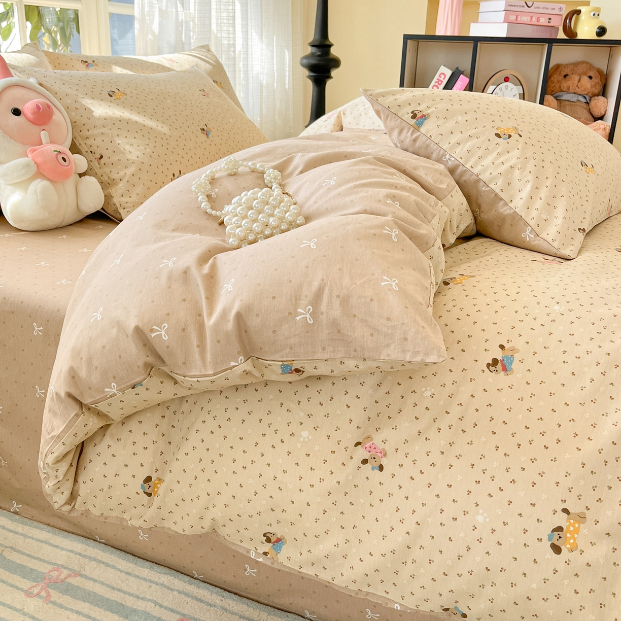 91家纺网 家纺一手货源 找家纺 睡美美家纺 2026新款全棉纯棉斜纹印花喷气小清新四季款学生三件套四件套 尤小七