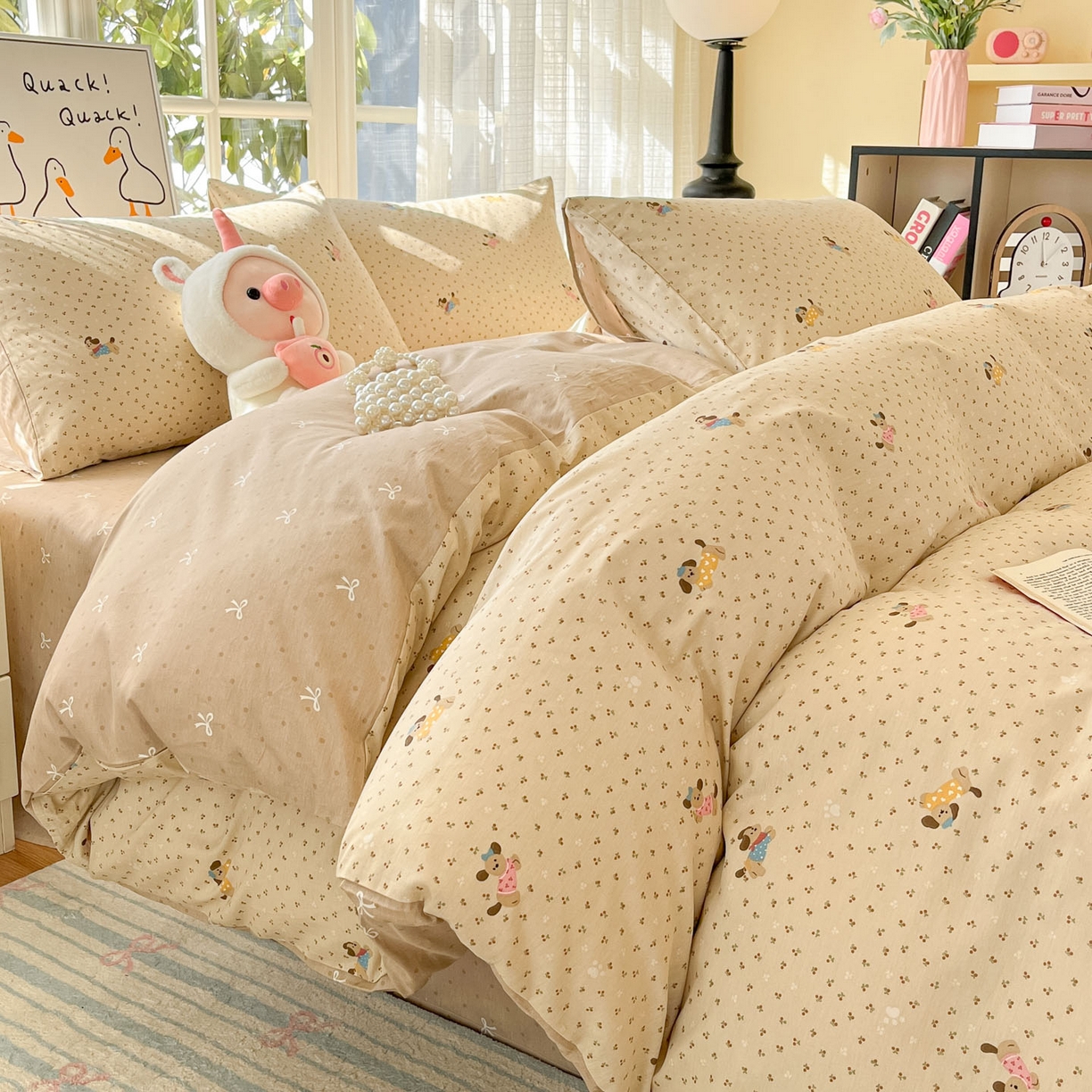 91家纺网 家纺一手货源 找家纺 睡美美家纺 2026新款全棉纯棉斜纹印花喷气小清新四季款学生三件套四件套 尤小七