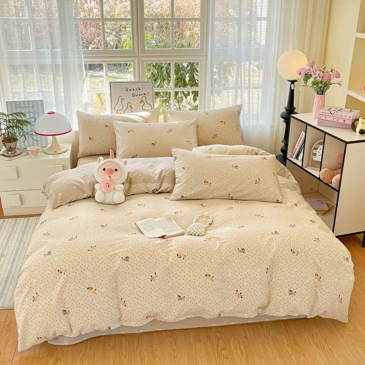 91家纺网 家纺一手货源 找家纺 睡美美家纺 2026新款全棉纯棉斜纹印花喷气小清新四季款学生三件套四件套 尤小七