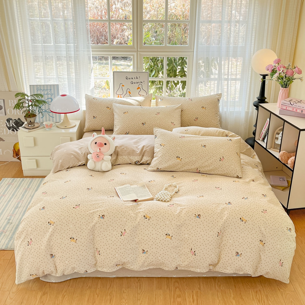 91家纺网 家纺一手货源 找家纺 睡美美家纺 2026新款全棉纯棉斜纹印花喷气小清新四季款学生三件套四件套 尤小七