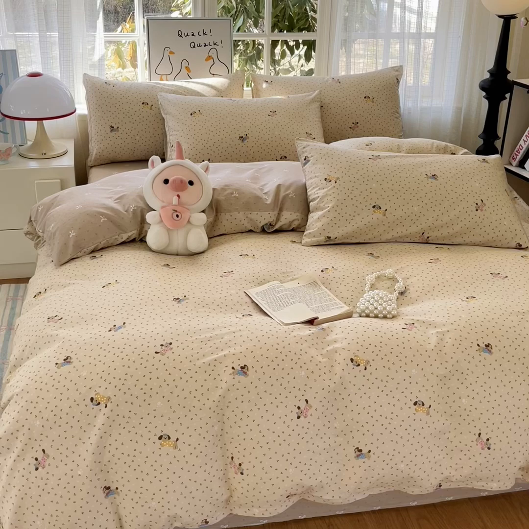 91家纺网 家纺一手货源 找家纺 睡美美家纺 2026新款全棉纯棉斜纹印花喷气小清新四季款学生三件套四件套 尤小七