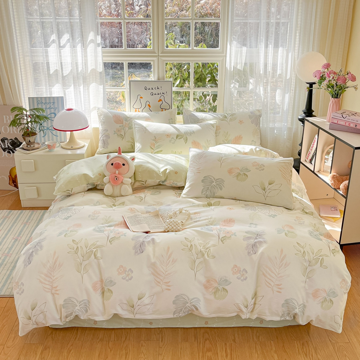 91家纺网 家纺一手货源 找家纺 睡美美家纺 2026新款全棉纯棉斜纹印花喷气小清新四季款学生三件套四件套 枝繁叶茂