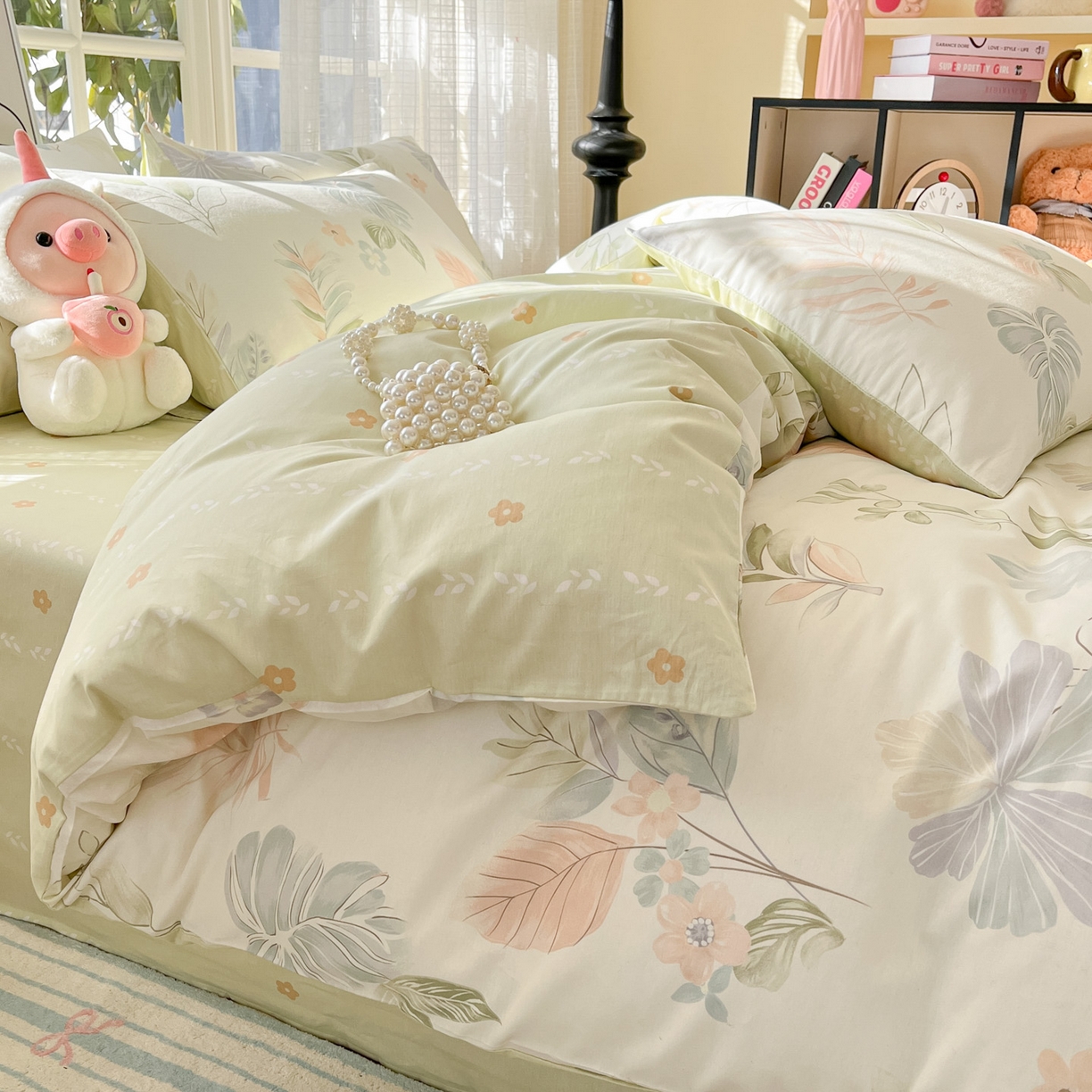 91家纺网 家纺一手货源 找家纺 睡美美家纺 2026新款全棉纯棉斜纹印花喷气小清新四季款学生三件套四件套 枝繁叶茂