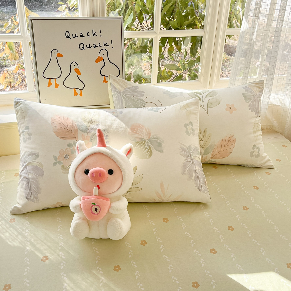 91家纺网 家纺一手货源 找家纺 睡美美家纺 2026新款全棉纯棉斜纹印花喷气小清新四季款学生三件套四件套 枝繁叶茂