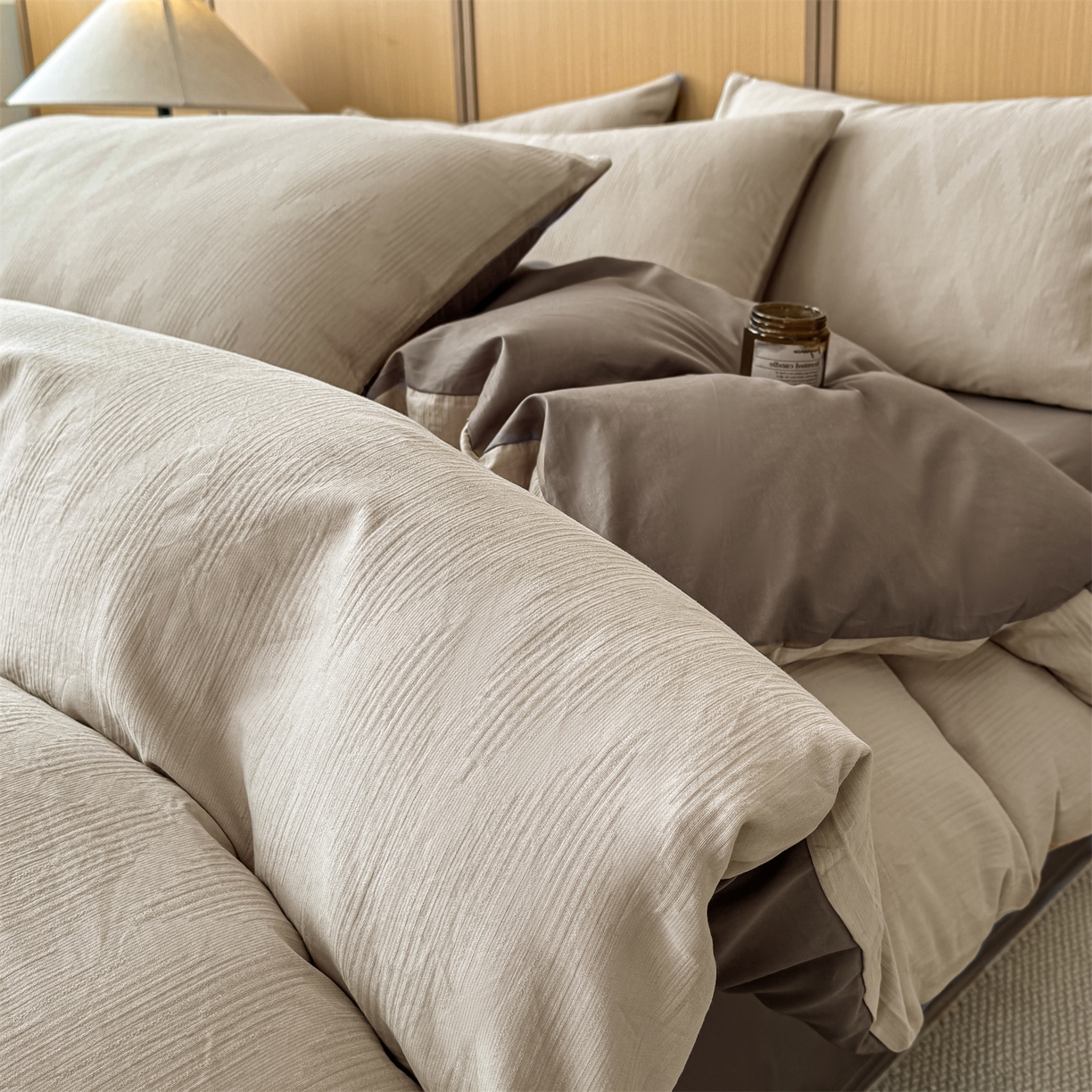 灰鲸 2026新款全棉纯棉三层纱色织提花四件套 影韵-可可奶咖